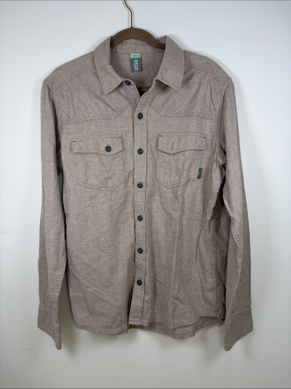 Stio Men's Junction Mid-weight Button-Up Flannel Cotton Shirt- Tan- M